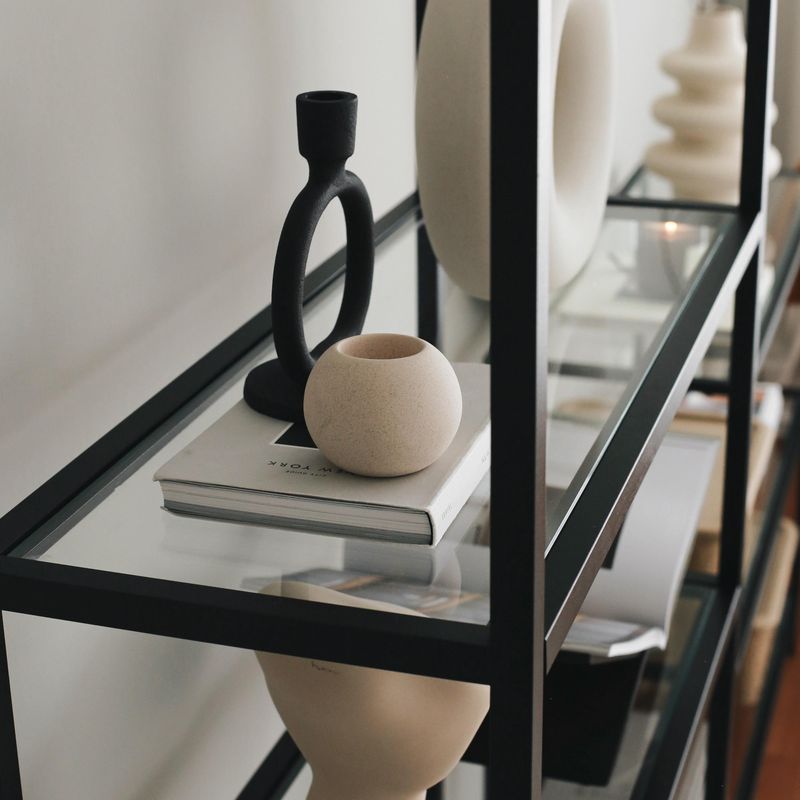 Casa si Gradina - Mobilier - Biblioteci si rafturi - Biblioteci - Biblioteca, Hanah Home, sticla calita si metal, negru, 80x30x165 cm - Infinity.ro