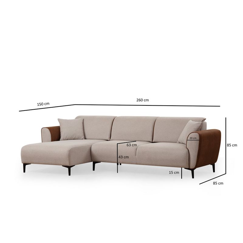 Casa si Gradina - Mobilier - Canapele si coltare - Coltare - Coltar extensibil, Hanah Home, lemn fag si pal, bej si scortisoara, 150x260x85 cm - Infinity.ro