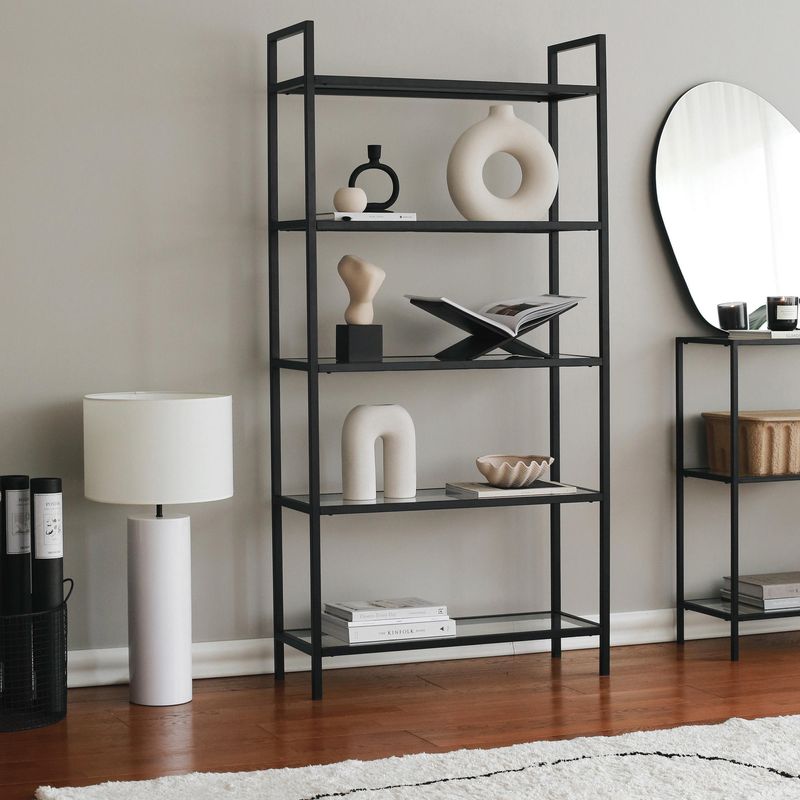 Casa si Gradina - Mobilier - Biblioteci si rafturi - Biblioteci - Biblioteca, Hanah Home, sticla calita si metal, negru, 80x30x165 cm - Infinity.ro