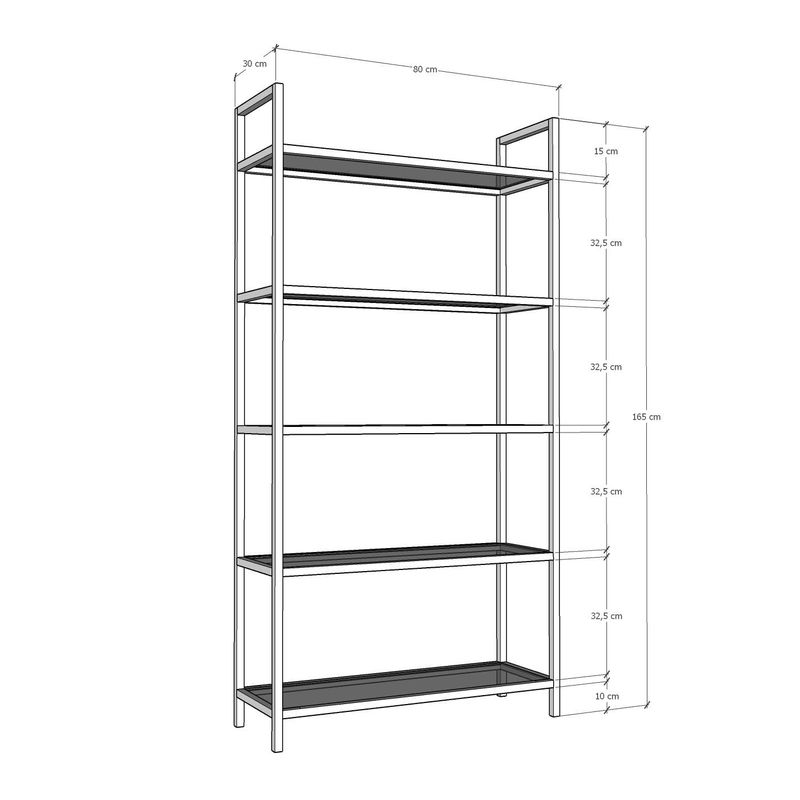 Casa si Gradina - Mobilier - Biblioteci si rafturi - Biblioteci - Biblioteca, Hanah Home, sticla calita si metal, negru, 80x30x165 cm - Infinity.ro