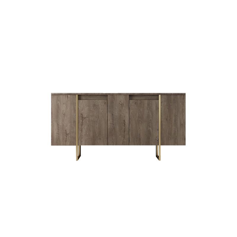 Casa si Gradina - Mobilier - Comode si corpuri - Console - Consola, Hanah Home, panou aglomerat melaminat, nuc si auriu, 160x35x80 cm - Infinity.ro