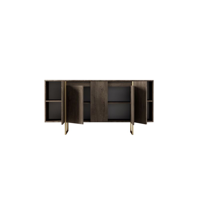 Casa si Gradina - Mobilier - Comode si corpuri - Console - Consola, Hanah Home, panou aglomerat melaminat, nuc si auriu, 160x35x80 cm - Infinity.ro