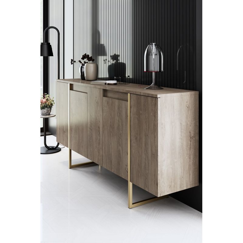 Casa si Gradina - Mobilier - Comode si corpuri - Console - Consola, Hanah Home, panou aglomerat melaminat, nuc si auriu, 160x35x80 cm - Infinity.ro