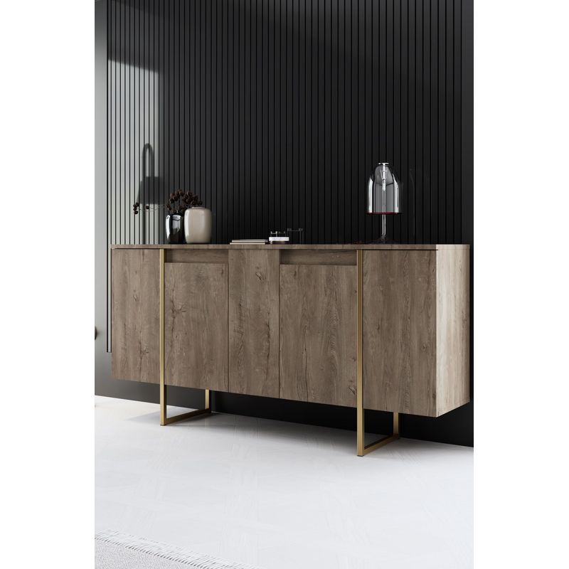 Casa si Gradina - Mobilier - Comode si corpuri - Console - Consola, Hanah Home, panou aglomerat melaminat, nuc si auriu, 160x35x80 cm - Infinity.ro
