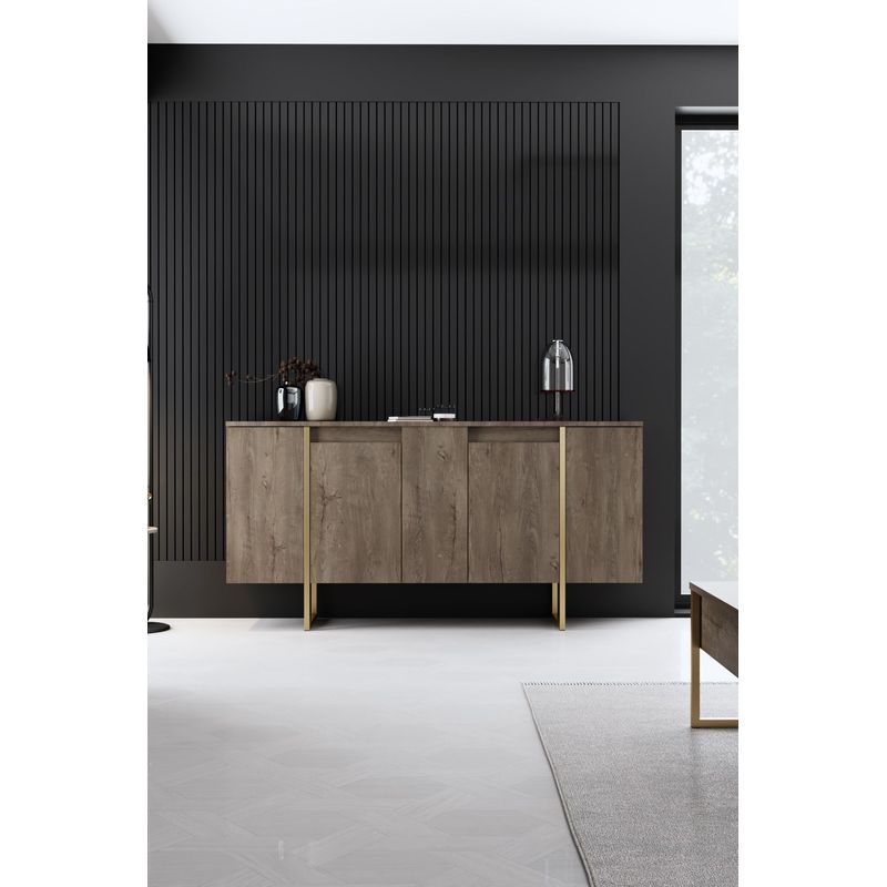 Casa si Gradina - Mobilier - Comode si corpuri - Console - Consola, Hanah Home, panou aglomerat melaminat, nuc si auriu, 160x35x80 cm - Infinity.ro