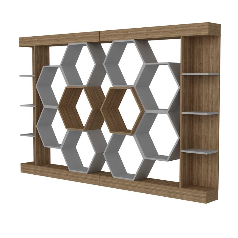 Casa si Gradina - Mobilier - Biblioteci si rafturi - Biblioteci - Biblioteca, Hanah Home, PAL melaminat, alb si nuc, 140x29.6x177.4 cm - Infinity.ro