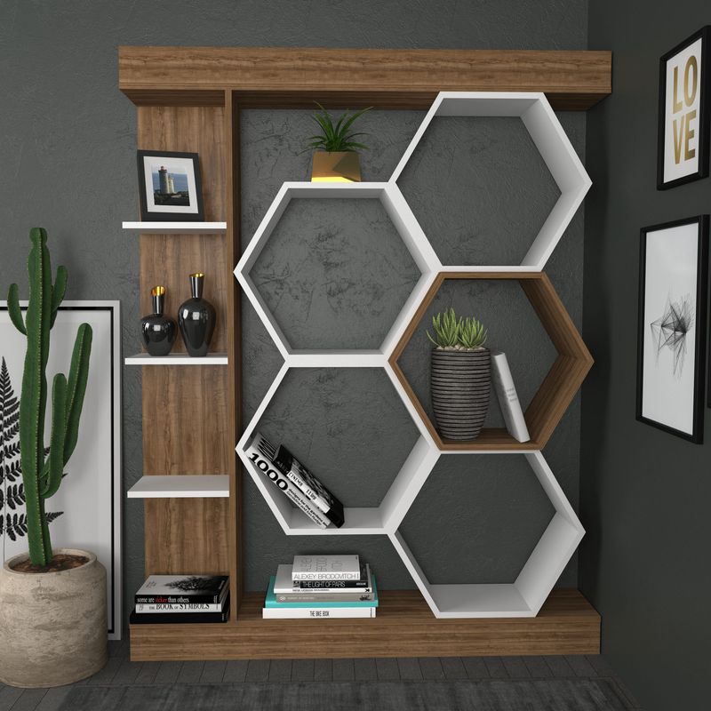 Casa si Gradina - Mobilier - Biblioteci si rafturi - Biblioteci - Biblioteca, Hanah Home, PAL melaminat, alb si nuc, 140x29.6x177.4 cm - Infinity.ro