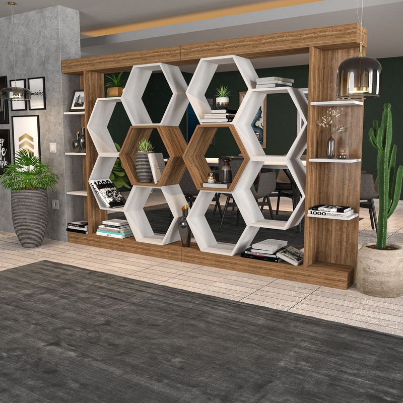 Casa si Gradina - Mobilier - Biblioteci si rafturi - Biblioteci - Biblioteca, Hanah Home, PAL melaminat, alb si nuc, 140x29.6x177.4 cm - Infinity.ro