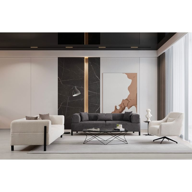 Casa si Gradina - Mobilier - Canapele si coltare - Canapele - Canapea 3 locuri, Hanah Home, lemn fag si pal, antracit, 225x93x75 cm - Infinity.ro