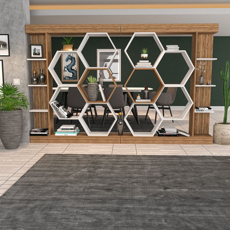 Casa si Gradina - Mobilier - Biblioteci si rafturi - Biblioteci - Biblioteca, Hanah Home, PAL melaminat, alb si nuc, 140x29.6x177.4 cm - Infinity.ro