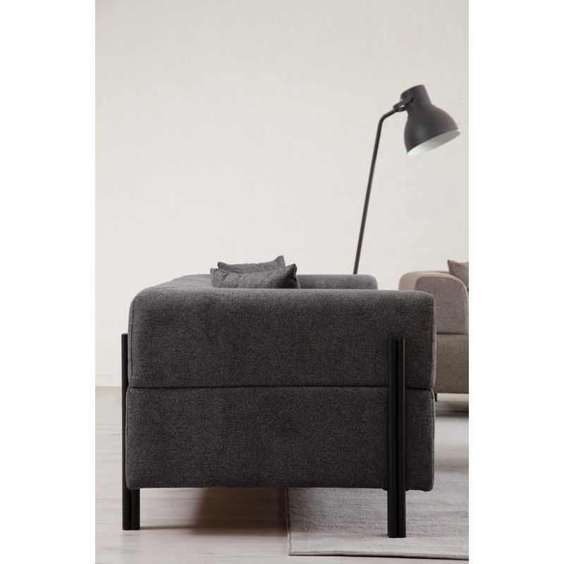 Casa si Gradina - Mobilier - Canapele si coltare - Canapele - Canapea 3 locuri, Hanah Home, lemn fag si pal, antracit, 225x93x75 cm - Infinity.ro