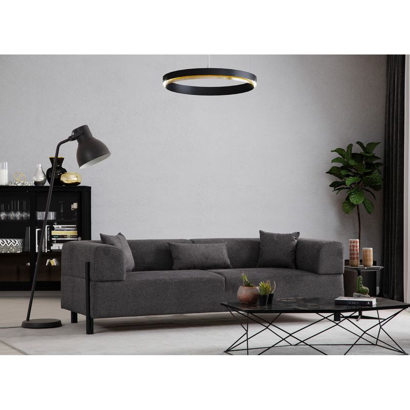 Casa si Gradina - Mobilier - Canapele si coltare - Canapele - Canapea 3 locuri, Hanah Home, lemn fag si pal, antracit, 225x93x75 cm - Infinity.ro