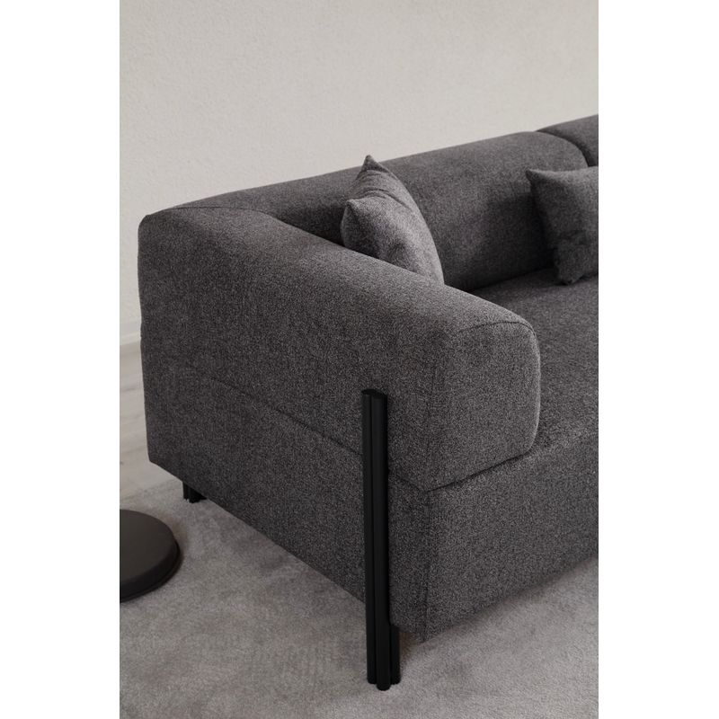 Casa si Gradina - Mobilier - Canapele si coltare - Canapele - Canapea 3 locuri, Hanah Home, lemn fag si pal, antracit, 225x93x75 cm - Infinity.ro