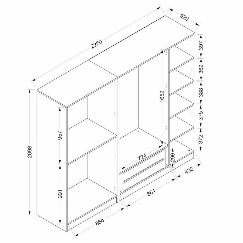 Casa si Gradina - Mobilier - Dulapuri si sifoniere - Sifoniere - Sifonier, Hanah Home, panou aglomerat melaminat, fume, 225x52x210 cm - Infinity.ro