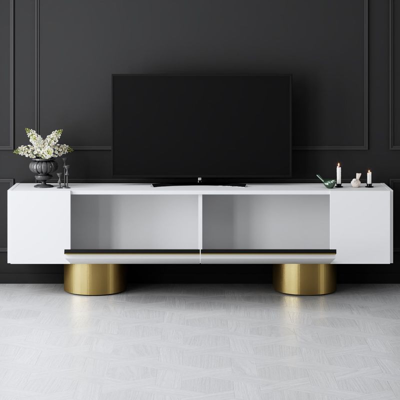 Casa si Gradina - Mobilier - Comode si corpuri - Comode - Comoda tv, Hanah Home, pal melaminat, alb auriu, 180x50x30 cm, 618BLY1261 - Infinity.ro