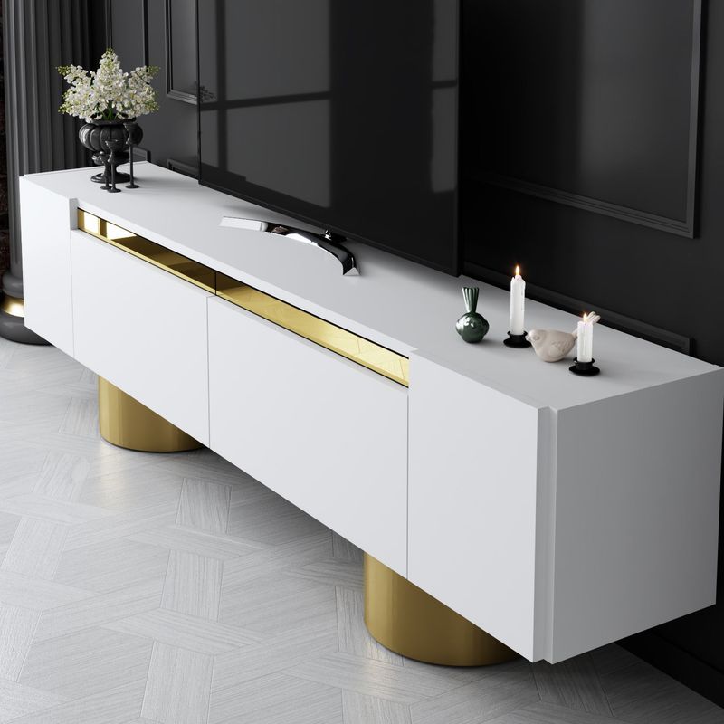 Casa si Gradina - Mobilier - Comode si corpuri - Comode - Comoda tv, Hanah Home, pal melaminat, alb auriu, 180x50x30 cm, 618BLY1261 - Infinity.ro