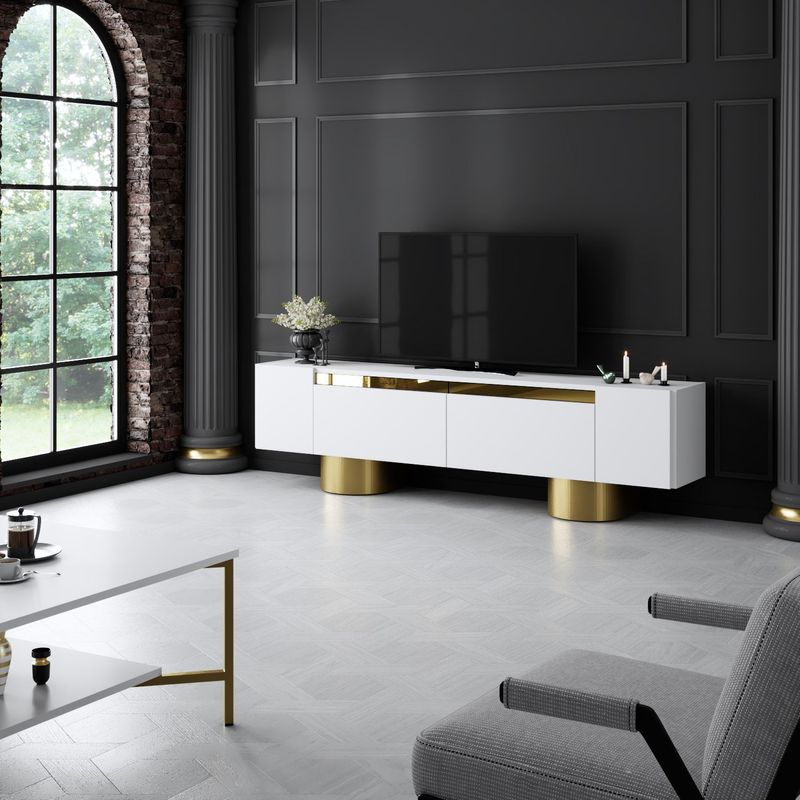 Casa si Gradina - Mobilier - Comode si corpuri - Comode - Comoda tv, Hanah Home, pal melaminat, alb auriu, 180x50x30 cm, 618BLY1261 - Infinity.ro