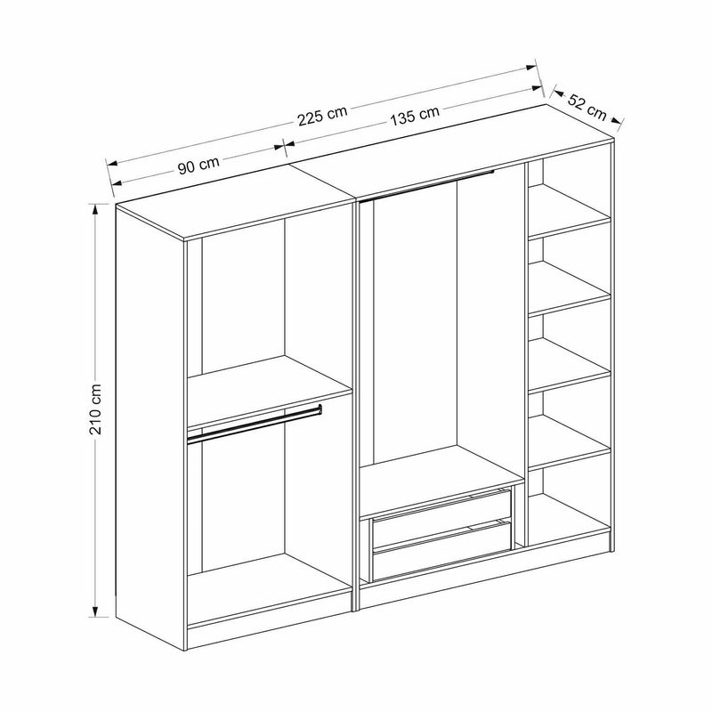 Casa si Gradina - Mobilier - Dulapuri si sifoniere - Sifoniere - Sifonier, Hanah Home, pal melaminat, alb, 225x52x210 cm - Infinity.ro
