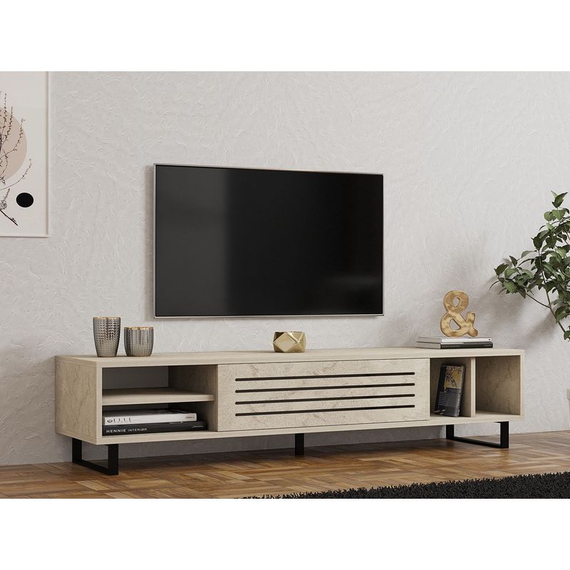 Casa si Gradina - Mobilier - Comode si corpuri - Comode - Comoda tv, Hanah Home, pal melaminat, travertin, 160x40x35 cm - Infinity.ro