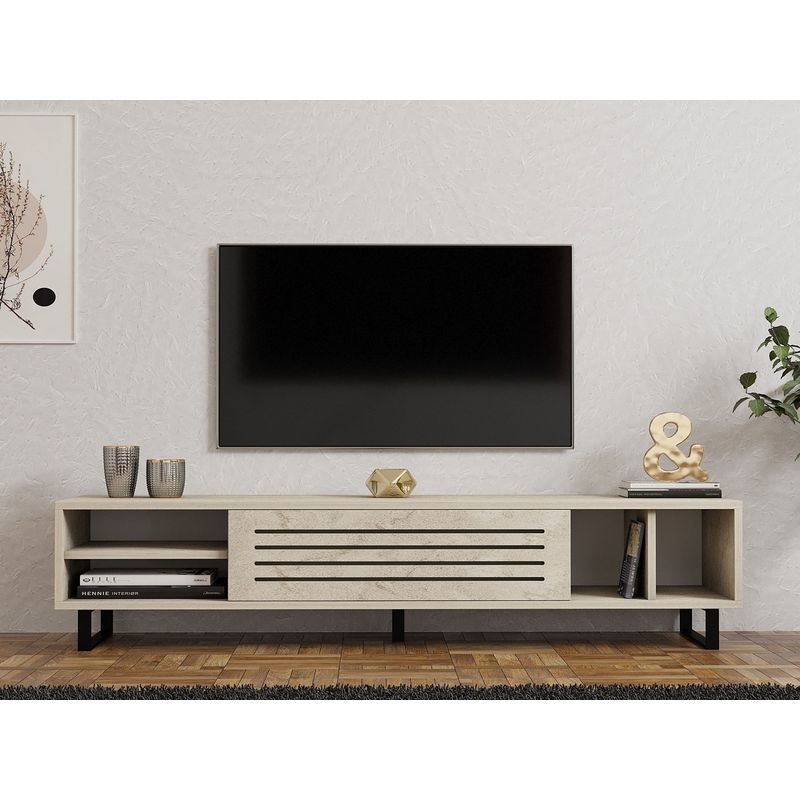 Casa si Gradina - Mobilier - Comode si corpuri - Comode - Comoda tv, Hanah Home, pal melaminat, travertin, 160x40x35 cm - Infinity.ro