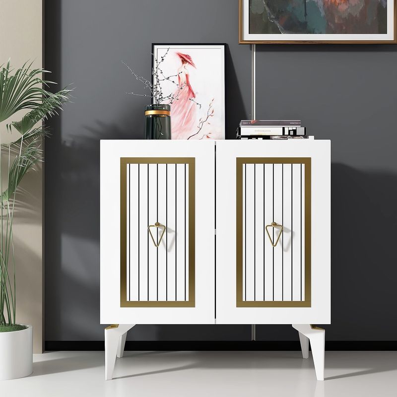 Casa si Gradina - Mobilier - Comode si corpuri - Console - Consola, Hanah Home, panou aglomerat cu melamina, alb auriu, 75x40x79 cm - Infinity.ro