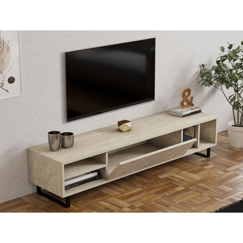 Casa si Gradina - Mobilier - Comode si corpuri - Comode - Comoda tv, Hanah Home, pal melaminat, travertin, 160x40x35 cm - Infinity.ro