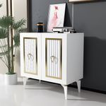 Casa si Gradina - Mobilier - Comode si corpuri - Console - Consola, Hanah Home, panou aglomerat cu melamina, alb auriu, 75x40x79 cm - Infinity.ro