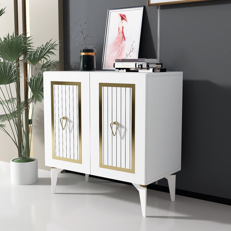 Casa si Gradina - Mobilier - Comode si corpuri - Console - Consola, Hanah Home, panou aglomerat cu melamina, alb auriu, 75x40x79 cm - Infinity.ro