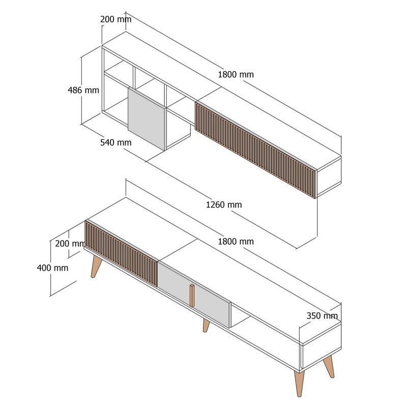Casa si Gradina - Mobilier - Comode si corpuri - Comode - Comoda tv, Hanah Home, pal melaminat, nuc si alb, 180x40x35 cm, 845HCT3109 - Infinity.ro