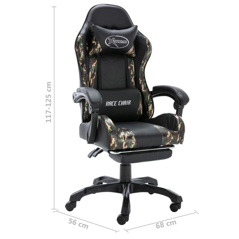 PC, gaming si accesorii - Gaming - Accesorii gaming - Scaune gaming - Scaun de jocuri cu taburet, negru si camuflaj, piele ecologica - Infinity.ro