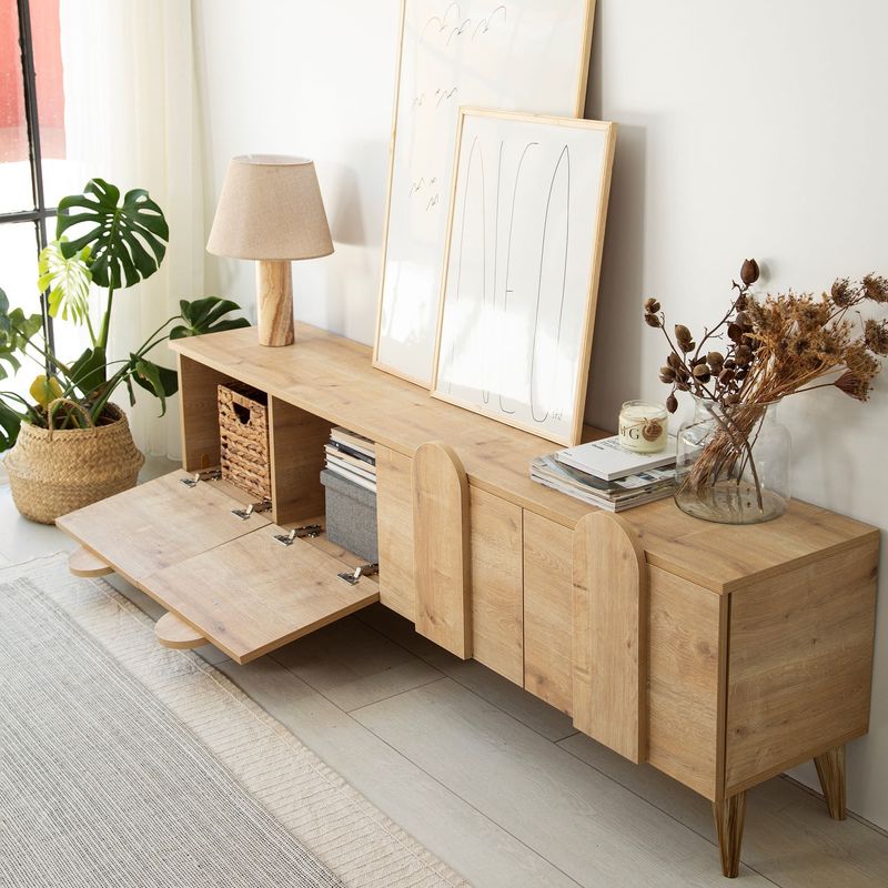 Casa si Gradina - Mobilier - Comode si corpuri - Comode - Comoda tv, Hanah Home, pal melaminat, stejar, 180x50x35 cm, 552NOS2428 - Infinity.ro