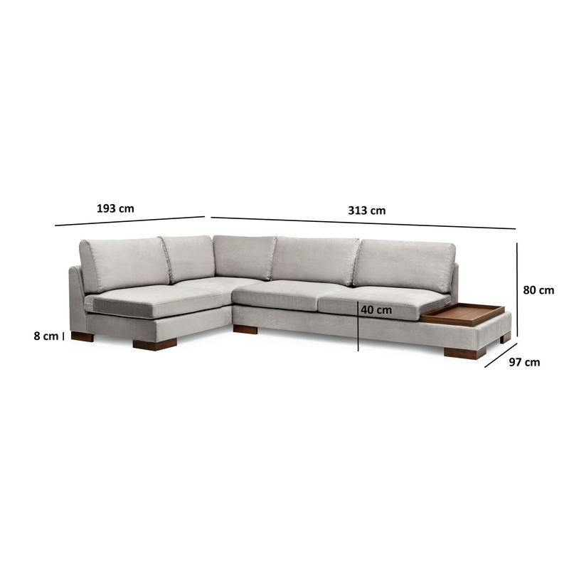Casa si Gradina - Mobilier - Canapele si coltare - Coltare - Coltar cu puf, Hanah Home, lemn de fag si pal, gri deschis, 313x193x97 cm - Infinity.ro