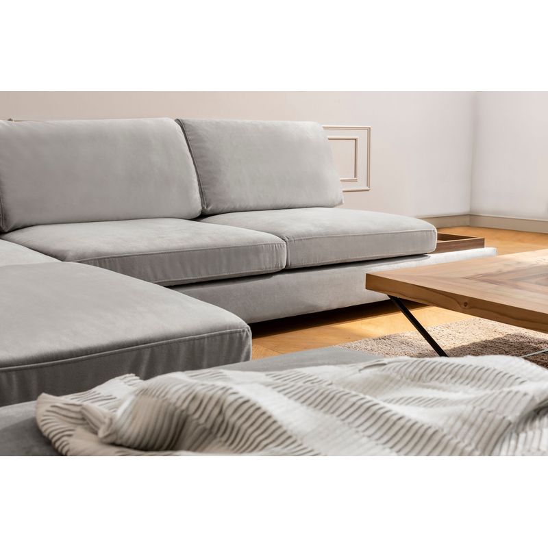 Casa si Gradina - Mobilier - Canapele si coltare - Coltare - Coltar cu puf, Hanah Home, lemn de fag si pal, gri deschis, 313x193x97 cm - Infinity.ro