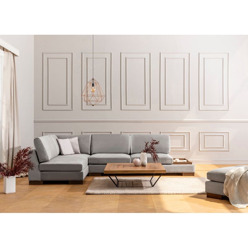 Casa si Gradina - Mobilier - Canapele si coltare - Coltare - Coltar cu puf, Hanah Home, lemn de fag si pal, gri deschis, 313x193x97 cm - Infinity.ro