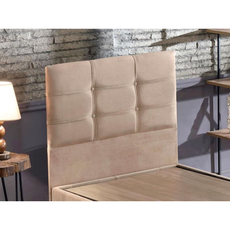 Casa si Gradina - Mobilier - Saltele si somiere - Somiere - Somiera cu tablie, Hanah Home, otel, stofa soho, maro deschis, 90x190 cm - Infinity.ro