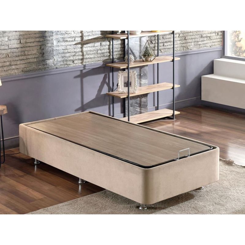 Casa si Gradina - Mobilier - Saltele si somiere - Somiere - Somiera cu tablie, Hanah Home, otel, stofa soho, maro deschis, 90x190 cm - Infinity.ro