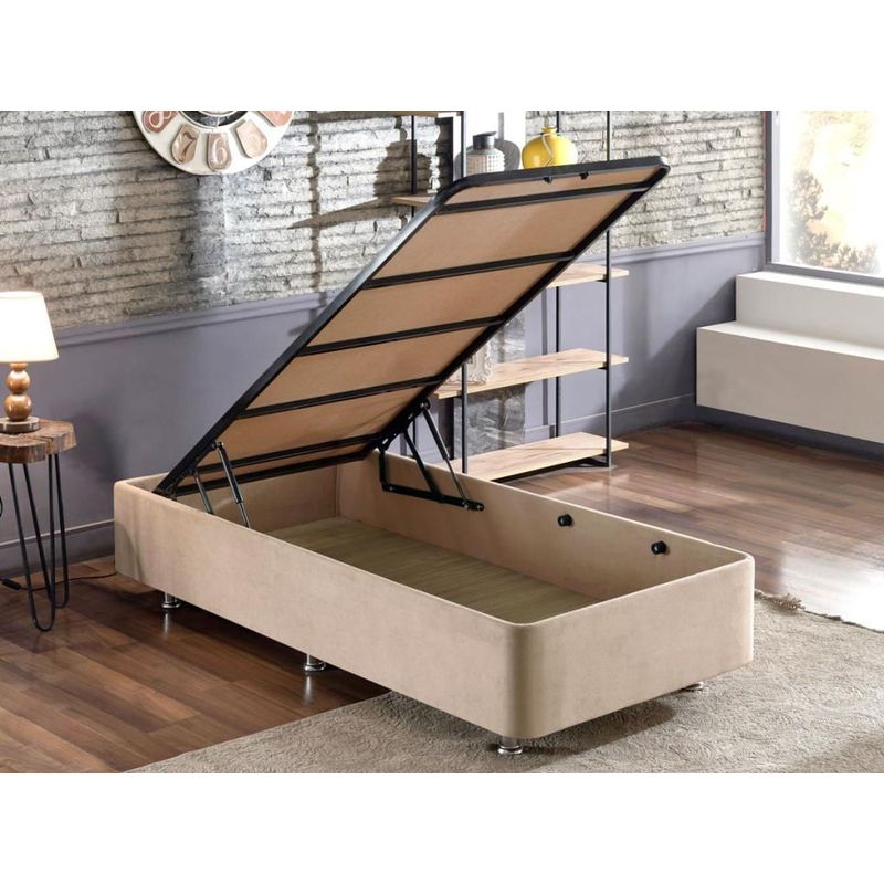 Casa si Gradina - Mobilier - Saltele si somiere - Somiere - Somiera cu tablie, Hanah Home, otel, stofa soho, maro deschis, 90x190 cm - Infinity.ro