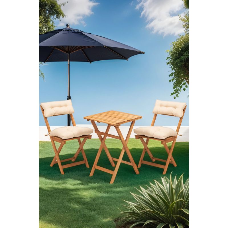 Casa si Gradina - Gradina si terasa - Mobilier exterior - Seturi mobila gradina - Set masa si scaune gradina, Hanah Home, lemn fag, natural crem, masa 50x50x72 cm, scaun 40x30x81 cm - Infinity.ro