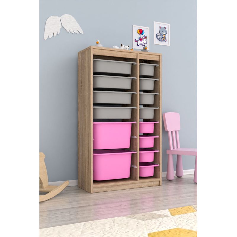 Casa si Gradina - Mobilier - Mobilier copii - Mobilier camera copiilor - Dulap multifunctional, Hanah Home, PAL melaminat, gri sonoma si roz, 69x29.6x112.2 cm - Infinity.ro