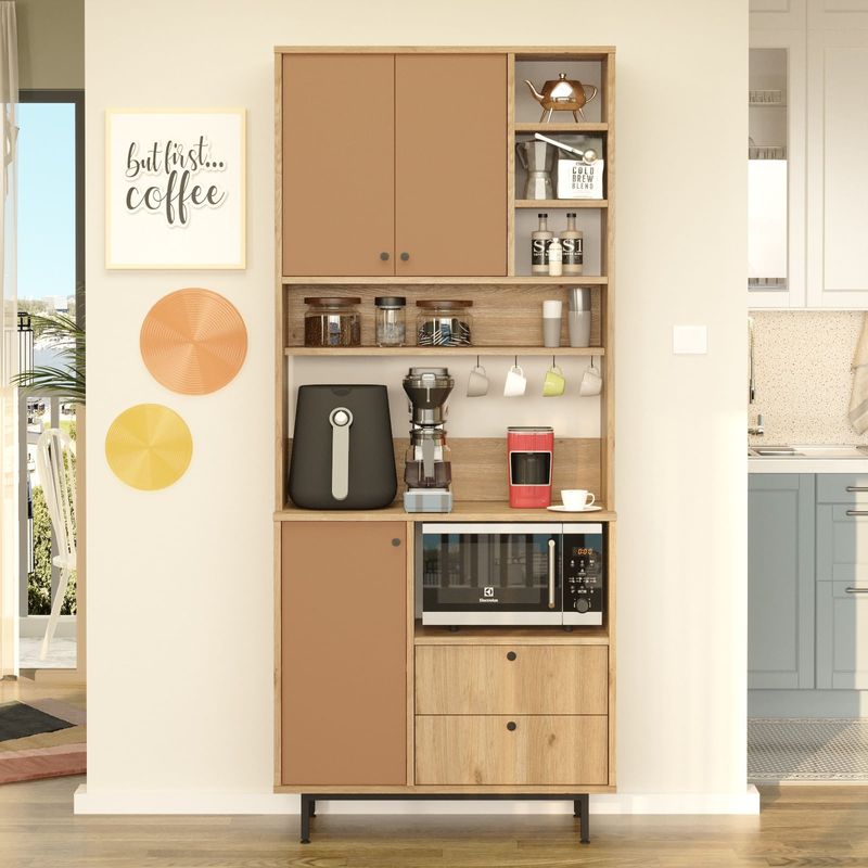 Casa si Gradina - Mobilier - Comode si corpuri - Corpuri bucatarie - Dulap multifunctional, Hanah Home, pal melaminat, stejar si rosu gresie, 88x35.5x205 cm - Infinity.ro