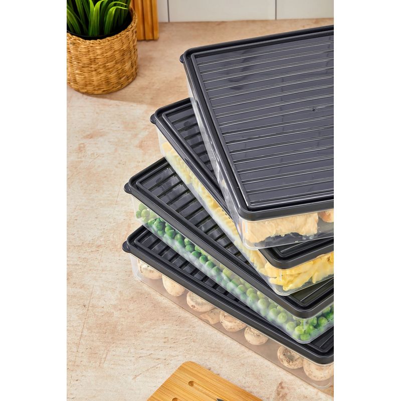 Casa si Gradina - Bucatarie si vesela - Organizare si depozitare bucatarie - Cutii alimentare - Set cutii depozitare, Hermia, plastic, antracit, 27.5x5x22.5 cm, 4 bucati - Infinity.ro