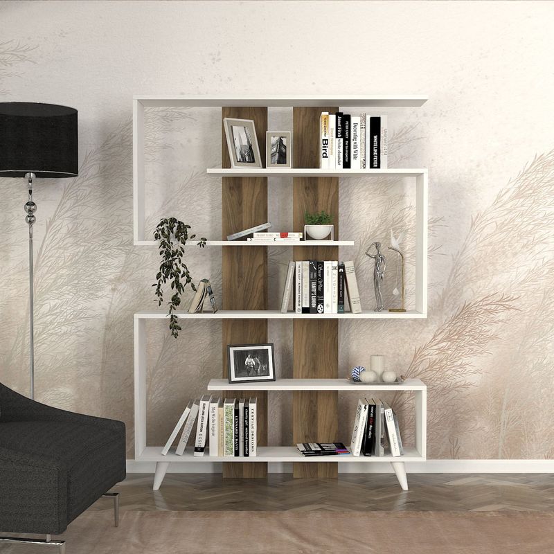 Casa si Gradina - Mobilier - Biblioteci si rafturi - Biblioteci - Biblioteca, Hanah Home, pal melaminat, alb si nuc, 120x20x162 cm - Infinity.ro