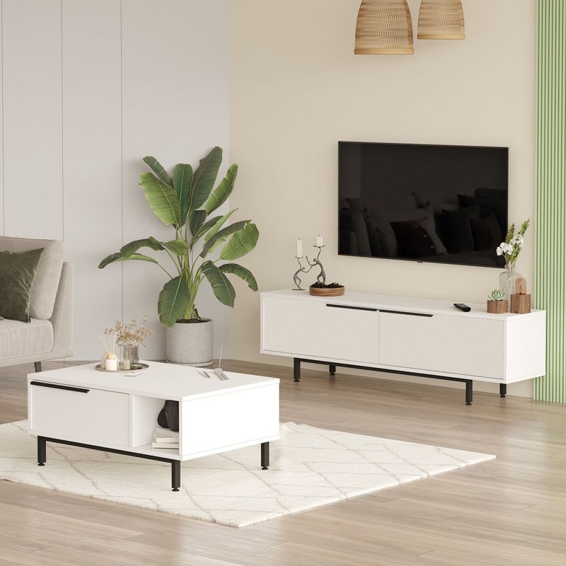 Casa si Gradina - Mobilier - Seturi de mobilier - Seturi living - Set living, Hanah Home, pal melaminat, alb, picioare metalice - Infinity.ro