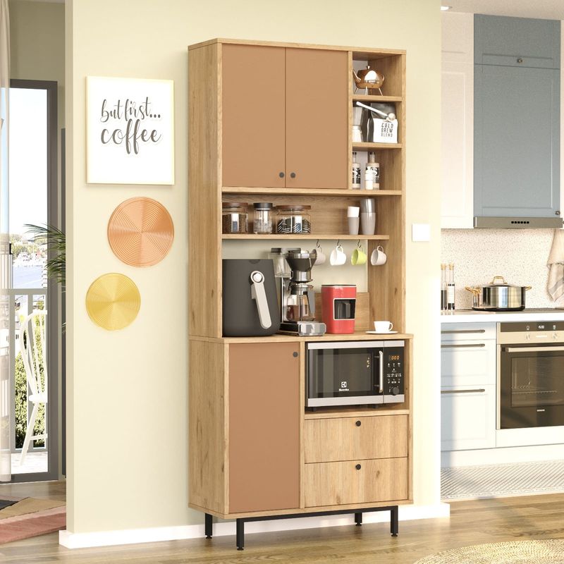 Casa si Gradina - Mobilier - Comode si corpuri - Corpuri bucatarie - Dulap multifunctional, Hanah Home, pal melaminat, stejar si rosu gresie, 88x35.5x205 cm - Infinity.ro
