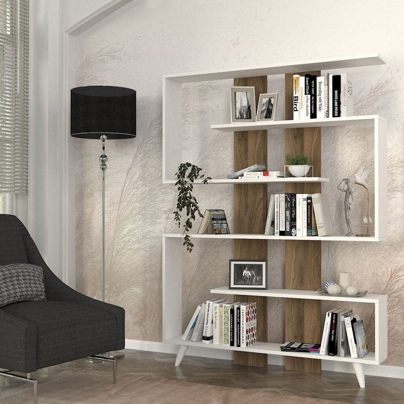 Casa si Gradina - Mobilier - Biblioteci si rafturi - Biblioteci - Biblioteca, Hanah Home, pal melaminat, alb si nuc, 120x20x162 cm - Infinity.ro
