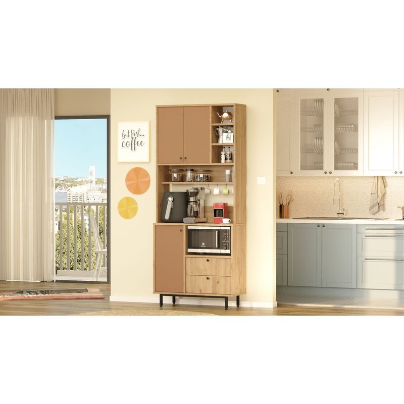 Casa si Gradina - Mobilier - Comode si corpuri - Corpuri bucatarie - Dulap multifunctional, Hanah Home, pal melaminat, stejar si rosu gresie, 88x35.5x205 cm - Infinity.ro
