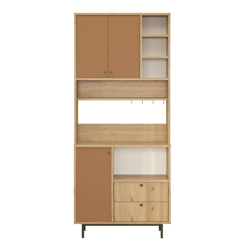 Casa si Gradina - Mobilier - Comode si corpuri - Corpuri bucatarie - Dulap multifunctional, Hanah Home, pal melaminat, stejar si rosu gresie, 88x35.5x205 cm - Infinity.ro