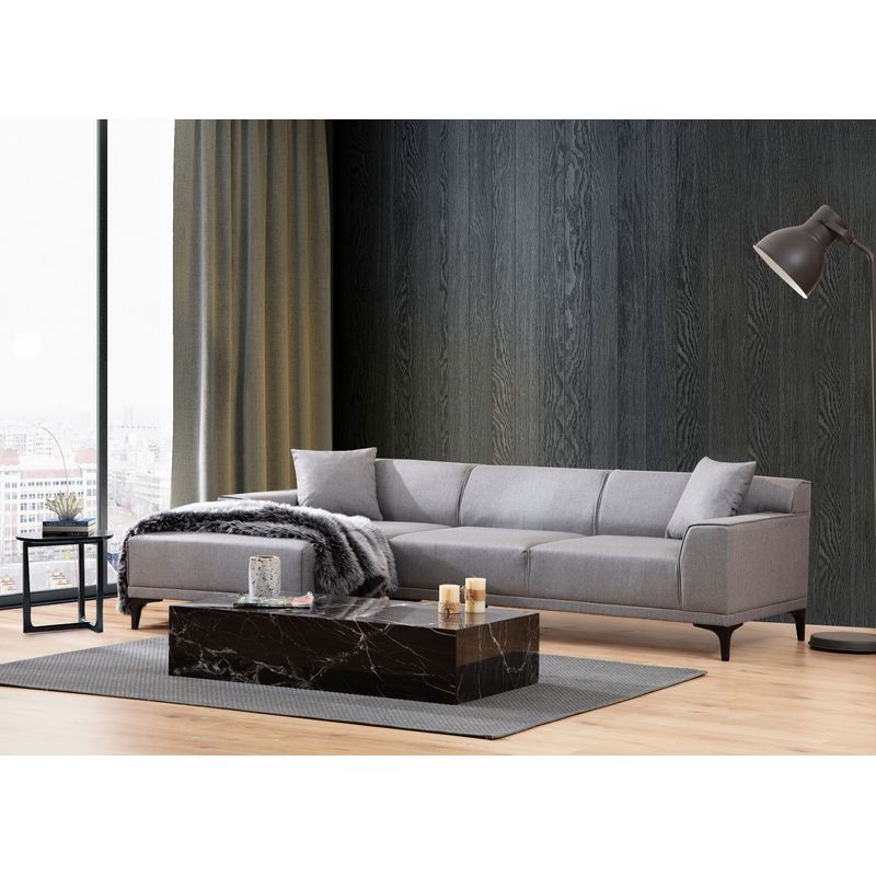 Casa si Gradina - Mobilier - Canapele si coltare - Coltare - Coltar, Hanah Home, lemn de fag si pal, gri deschis, 145x250x77 cm - Infinity.ro