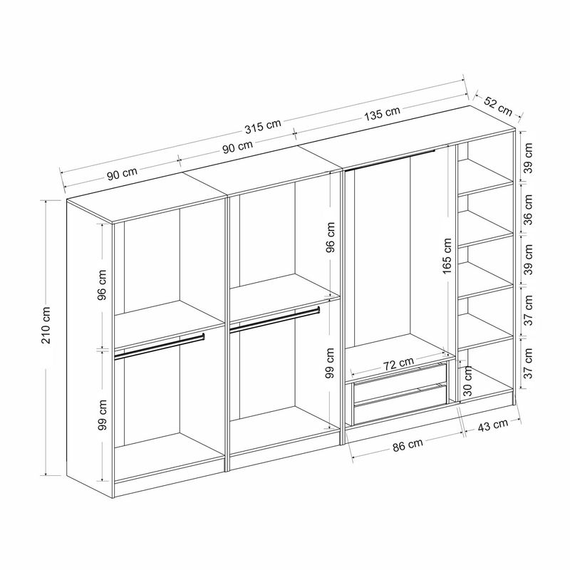 Casa si Gradina - Mobilier - Dulapuri si sifoniere - Sifoniere - Sifonier, Hanah Home, pal melaminat, alb negru, 315x52x210 cm, 506MNR2988 - Infinity.ro