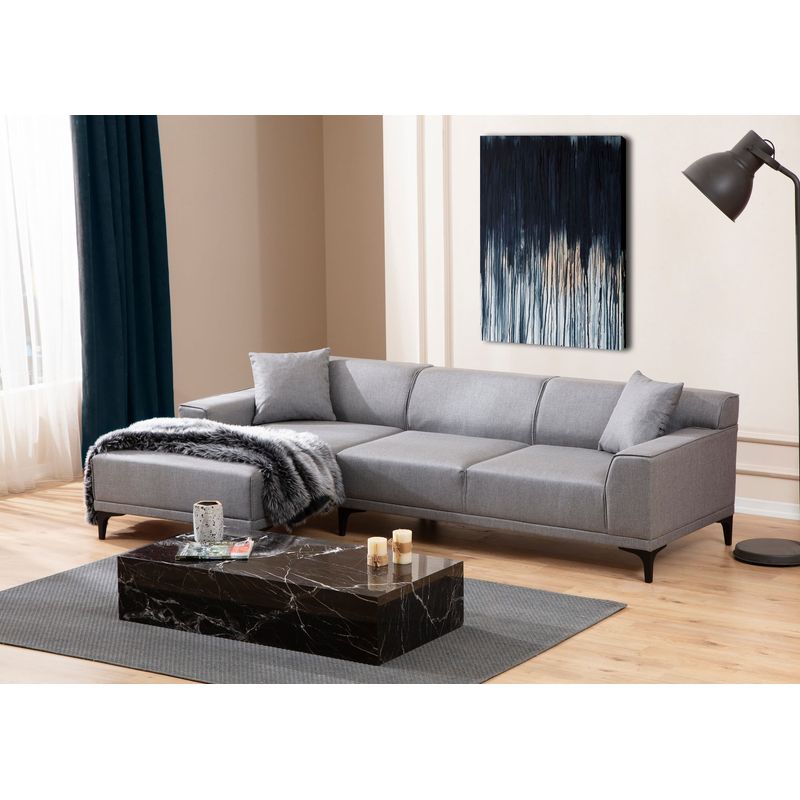 Casa si Gradina - Mobilier - Canapele si coltare - Coltare - Coltar, Hanah Home, lemn de fag si pal, gri deschis, 145x250x77 cm - Infinity.ro